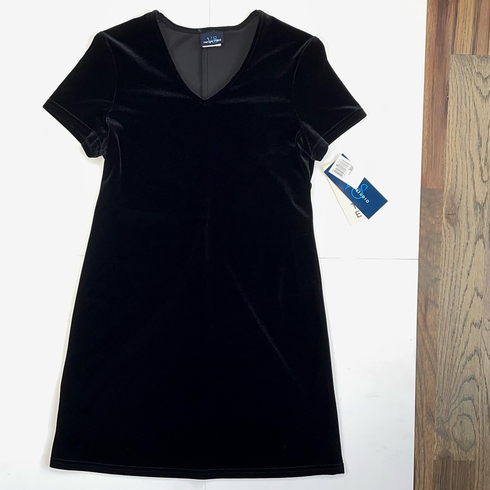 Vintage Studio Short-Sleeve Black Velvet Dress, Size MP